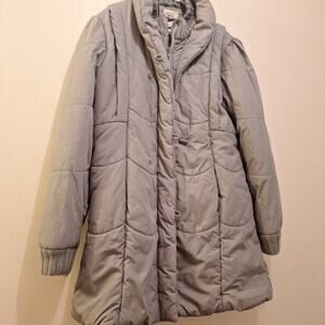 Saxton Hall Vintage quilted silver hooded long maxi coat puffy sleeve fairy